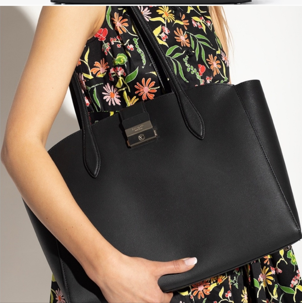 NWT Kate Spade Voyage Large Work Black Leather Tote Bag GORGEOUS - Picture 2 of 6